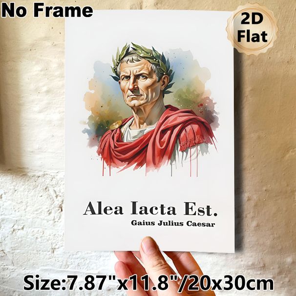 Julius Caesar Themed Painting Poster, Soft Watercolor Portrait Poster, Inspirational Latin Quote Design, Ideal For Home Study And Office Decor_maomaolike.com