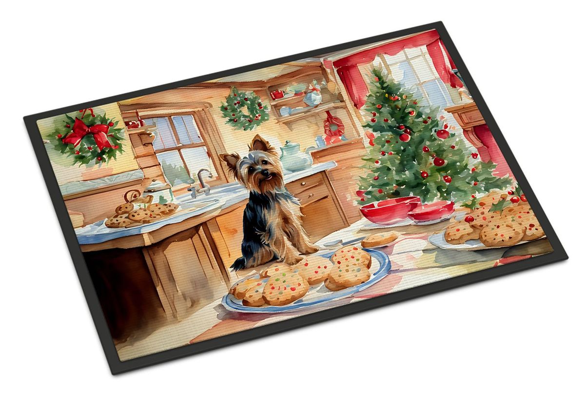 Yorkshire Terrier Yorkie Christmas Cookies Doormat Front Door Mat Indoor Outdoor Rugs For Entryway, Non Slip Washable Low Pile, 24H X 36W_maomaolike.com