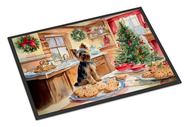 Yorkshire Terrier Yorkie Christmas Cookies Doormat Front Door Mat Indoor Outdoor Rugs For Entryway, Non Slip Washable Low Pile, 24H X 36W_maomaolike.com