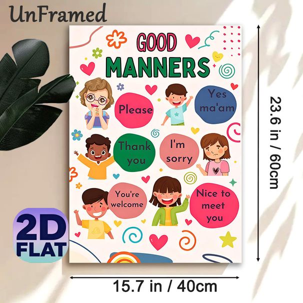 Good Manners Painting Poster, Vibrant Cartoon Style Poster, Teaches Common Polite Expressions, Ideal For Classroom And Educational Learning_maomaolike.com