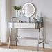 33.9" Mirrored Makeup Vanity Desk With Mirror And Lights, Mirrored Console Vanity Table With 2 Big Drawers & Open Shelf, Dressing Table With Charging Station For Bedroom, Silver_maomaolike.com