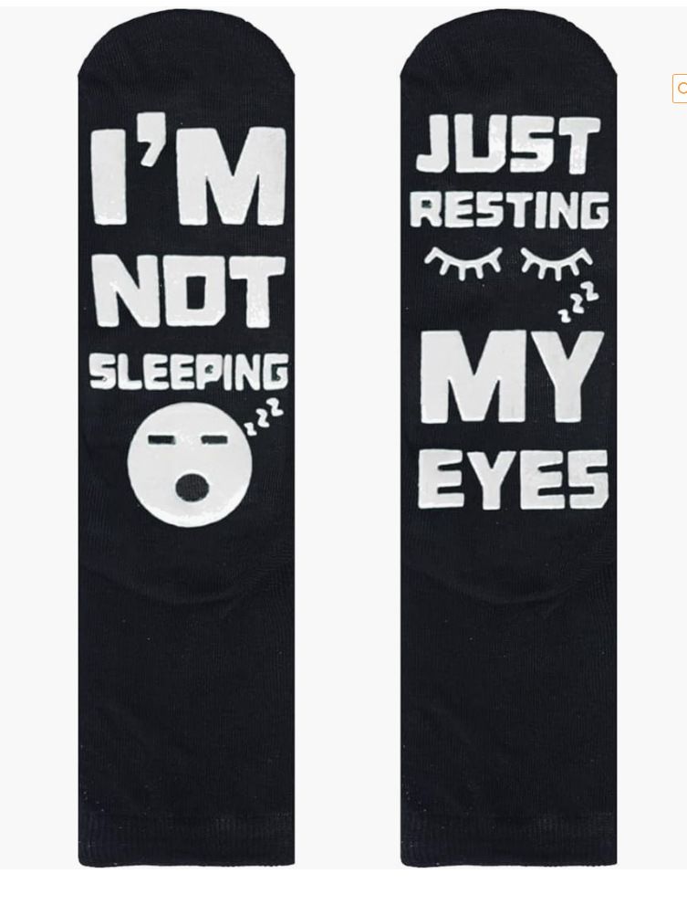 Unisex Black and white dotted eyelashes sleeping face socks i'm not sleeping just resting_maomaolike.com