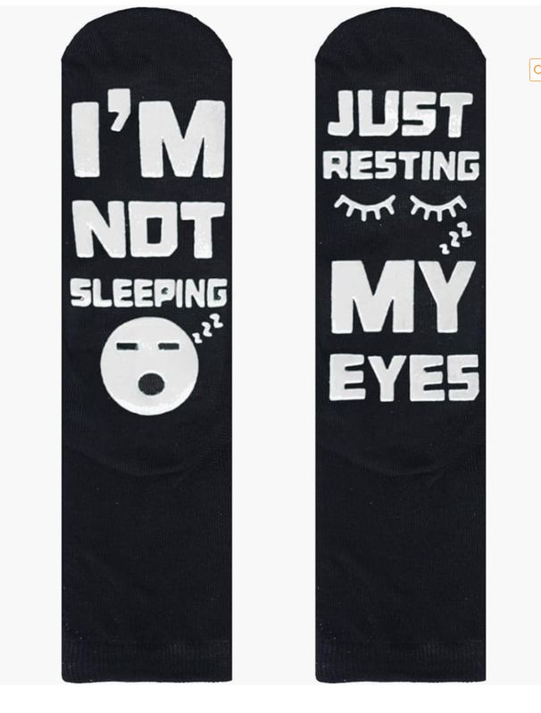 Unisex Black and white dotted eyelashes sleeping face socks i'm not sleeping just resting_maomaolike.com