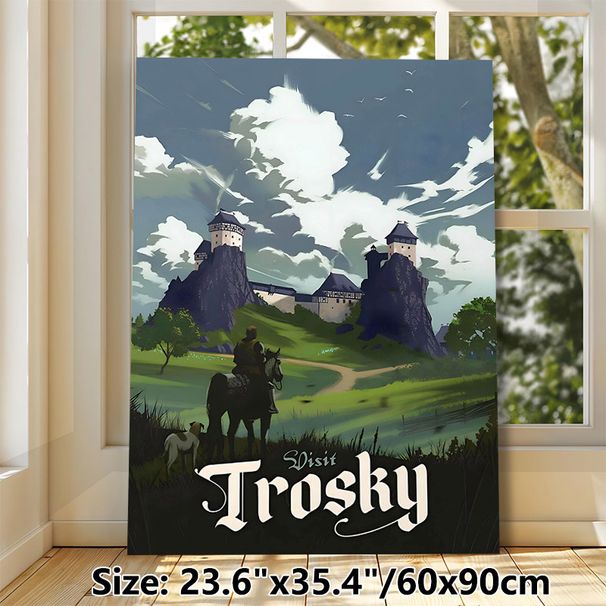 Trosky Castle Themed Painting Poster, Vintage Travel-style Scenic Poster, Captivating Medieval Landscape Featuring Knight And Castle, Ideal For Living_maomaolike.com