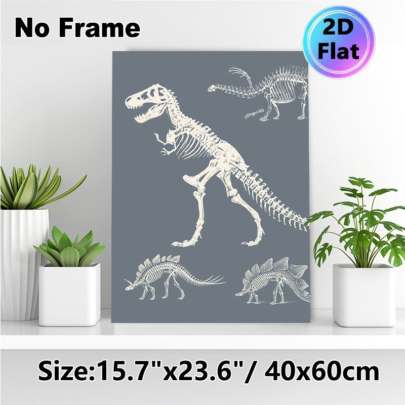 Dinosaur Skeleton Themed Painting Poster, Monochrome Sketch-style Dinosaur Skeletons Poster, Stylish Paleontology-inspired Decor Ideal For Study_maomaolike.com
