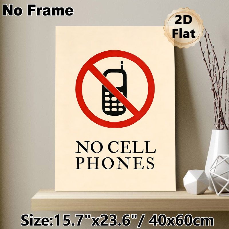 No Cell Phones Themed Painting Poster, Minimalist Warning Sign Style Poster, Clear Visual Reminder To Restrict Phone Use, Suitable For Office, Library_maomaolike.com
