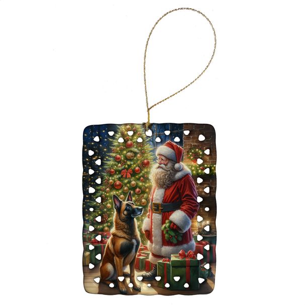 Belgian Malinois And Santa Claus Porcelain Ornament Christmas Tree Hanging Decorations For Home Christmas Holiday, Rectangle, Gift, Multicolor_maomaolike.com
