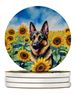 German Shepherd In Sunflowers Large Sandstone Coasters Pack Of 4 Absorbent Round Coasters Decor Gifts For Men Or Women, 4 In, Multicolor_maomaolike.com