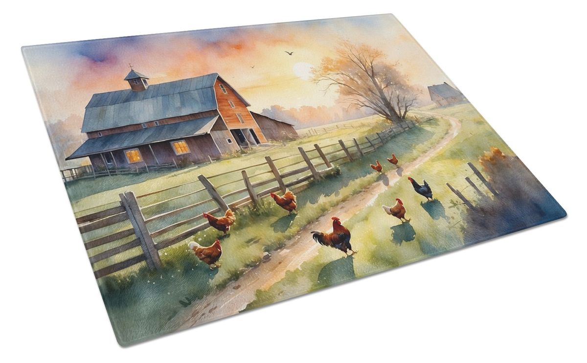 Chicken Farmyard Sunrise Glass Cutting Board Decorative Tempered Glass Kitchen Cutting And Serving Board Large Size Chopping Board_maomaolike.com