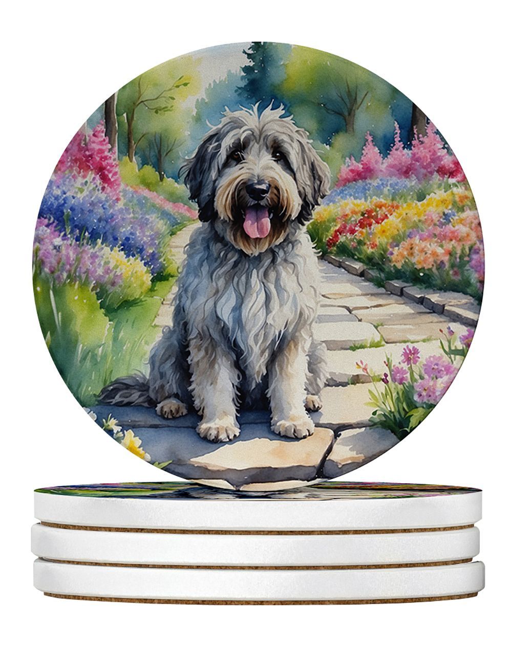 Bergamasco Sheepdog Spring Path Large Sandstone Coasters Pack Of 4 Absorbent Round Coasters Decor Gifts For Men Or Women, 4 In, Multicolor_maomaolike.com