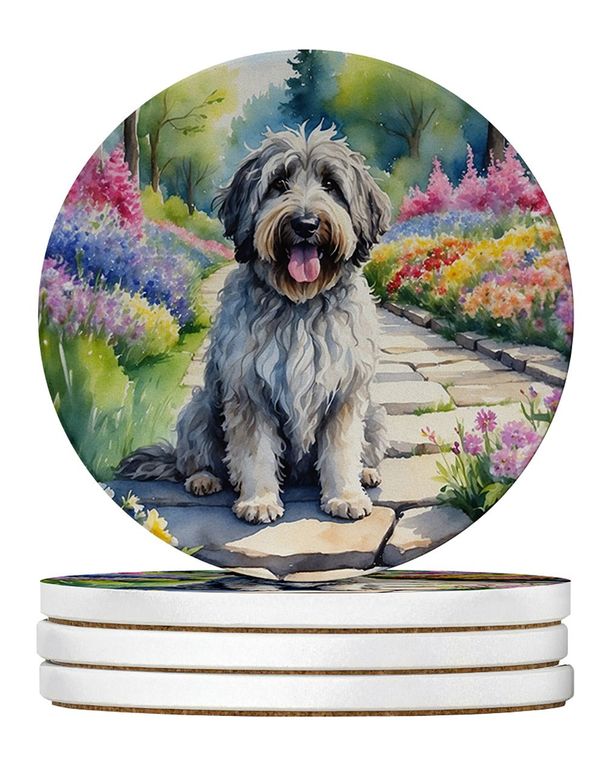 Bergamasco Sheepdog Spring Path Large Sandstone Coasters Pack Of 4 Absorbent Round Coasters Decor Gifts For Men Or Women, 4 In, Multicolor_maomaolike.com