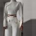 Women's clothing border high collar solid color navel exposed sweet and spicy loose wide leg suit for women_maomaolike.com