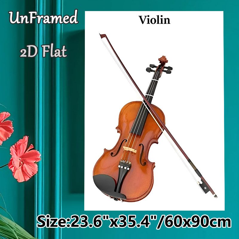Violin Themed Painting Poster, Realistic Glossy Violin With Bow Poster, Elegant Musical Decor Ideal For Music Studio, Home Wall Display_maomaolike.com