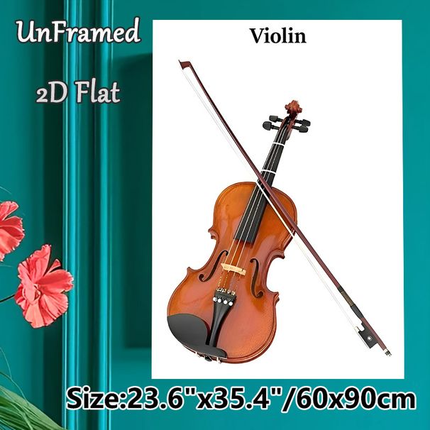 Violin Themed Painting Poster, Realistic Glossy Violin With Bow Poster, Elegant Musical Decor Ideal For Music Studio, Home Wall Display_maomaolike.com