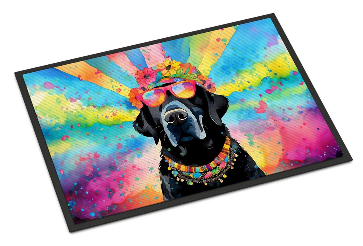 Black Labrador Hippie Dawg Doormat Front Door Mat Indoor Outdoor Rugs For Entryway, Non Slip Washable Low Pile, 24H X 36W_maomaolike.com