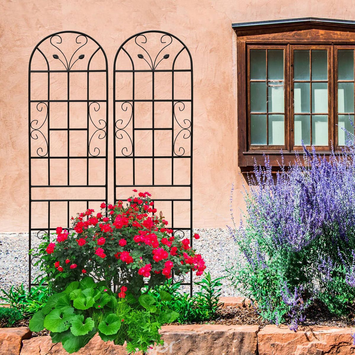 2 Pack Metal Garden Trellis 86.7" X 19.7" Rustproof Trellis For Climbing Plants Outdoor Flower Support Black_maomaolike.com