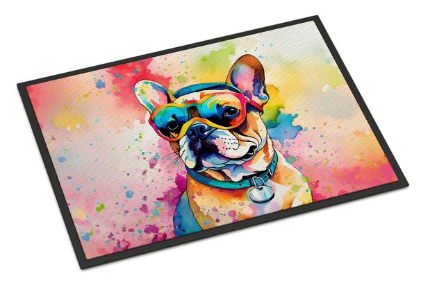 French Bulldog Hippie Dawg Doormat Front Door Mat Indoor Outdoor Rugs For Entryway, Non Slip Washable Low Pile, 24H X 36W_maomaolike.com