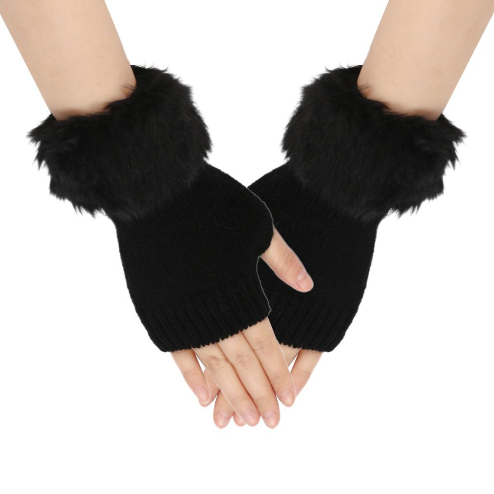 Unisex Short woolly gloves knitted wool warm fingertip half-finger gloves sleeves_maomaolike.com