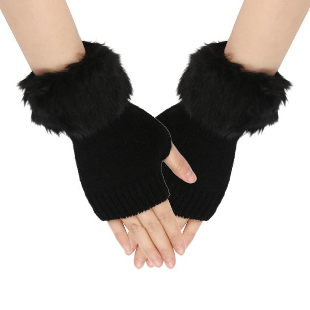 Unisex Short woolly gloves knitted wool warm fingertip half-finger gloves sleeves_maomaolike.com