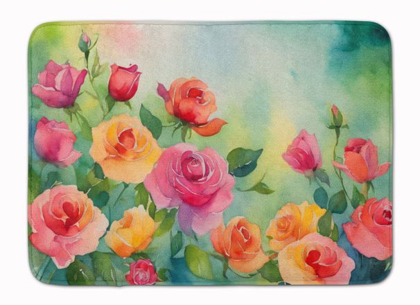 Roses In Watercolor Memory Foam Kitchen Mat Machine Washable Anti-Fatigue Mat Cushion Comfort Bath Mat Or Kitchen Rug_maomaolike.com