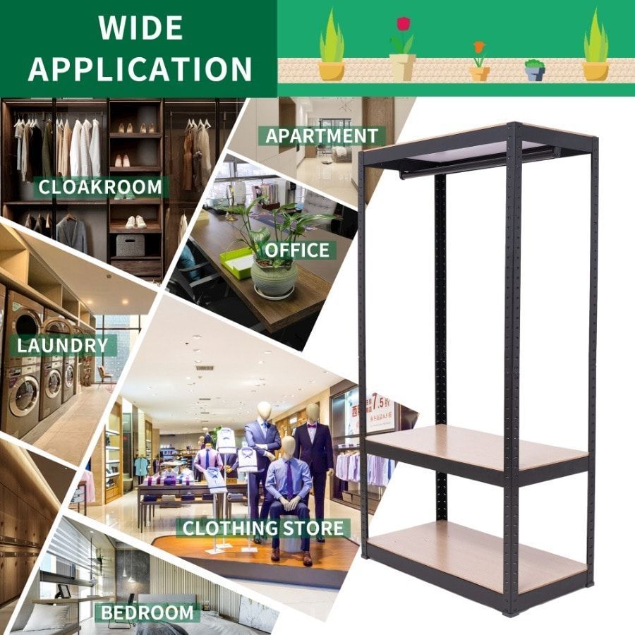 Heavy Duty Clothing Garment Rack, Freestanding Clothing Rack, Portable Closet Wardrobe With 1 Adjustable Wire Shelves 1 Clothe Rod For Hanging Clothes, Black_maomaolike.com