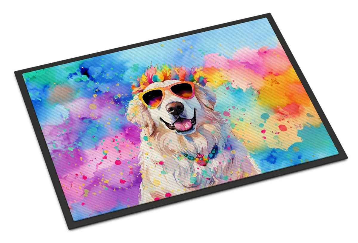 Great Pyrenees Hippie Dawg Doormat Front Door Mat Indoor Outdoor Rugs For Entryway, Non Slip Washable Low Pile, 24H X 36W_maomaolike.com