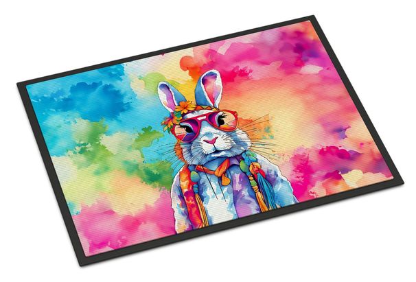 Hippie Animal Rabbit Doormat Front Door Mat Indoor Outdoor Rugs For Entryway, Non Slip Washable Low Pile, 24H X 36W_maomaolike.com