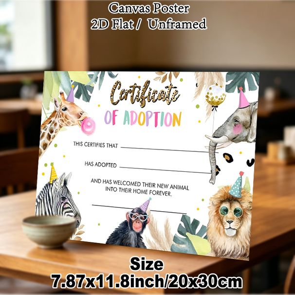 Jungle Animal Adoption Certificate Painting Poster, Watercolor Playful Party Jungle Animals Poster, Formal Yet Cheerful Adoption Documentation Ideal_maomaolike.com