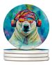Hippie Animal Polar Bear Large Sandstone Coasters Pack Of 4 Absorbent Round Coasters Decor Gifts For Men Or Women, 4 In, Multicolor_maomaolike.com