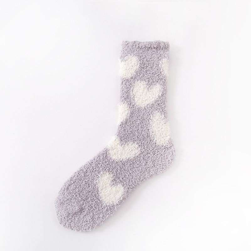 Winter coral fleece socks for women, no hair loss, cartoon love, plush, thickened, warm, Japanese style, sleeping, confinement, floor socks_maomaolike.com