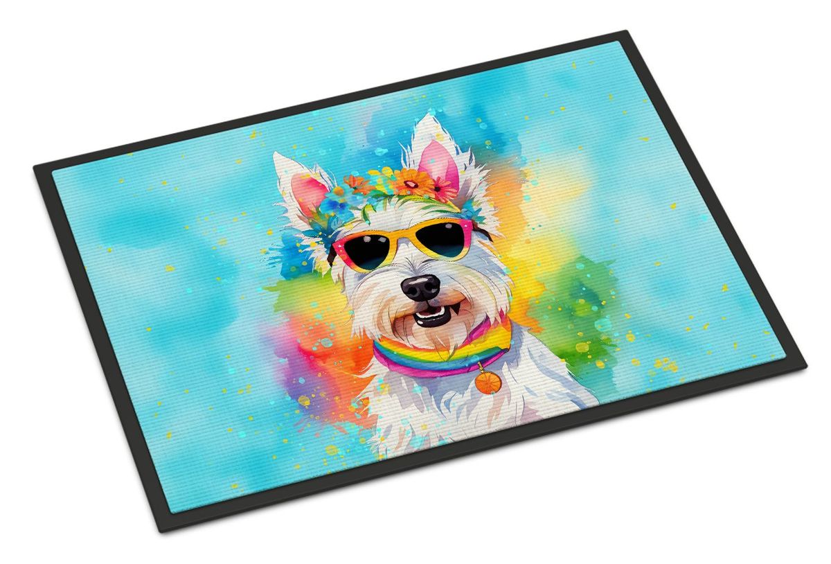 Westie Hippie Dawg Doormat Front Door Mat Indoor Outdoor Rugs For Entryway, Non Slip Washable Low Pile, 24H X 36W_maomaolike.com