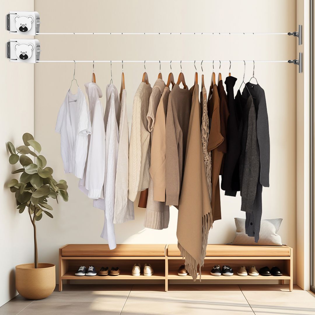 SOGA 2X 160mm Wall-Mounted Clothes Line Dry Rack Hanger White_maomaolike.com