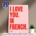 I Love You In French Themed Painting Poster, Vibrant Minimalist Typographic Poster, Bold Red Typography On Soft Pink, Romantic Bilingual Message Ideal_maomaolike.com