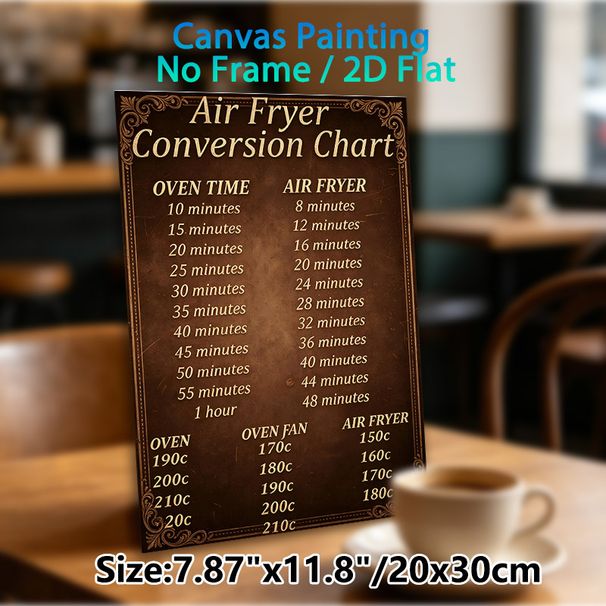 Air Fryer Conversion Chart Painting Poster, Vintage Dark-toned Text Poster, Practical Reference For Easy Oven-air Fryer Time & Temperature Conversion_maomaolike.com