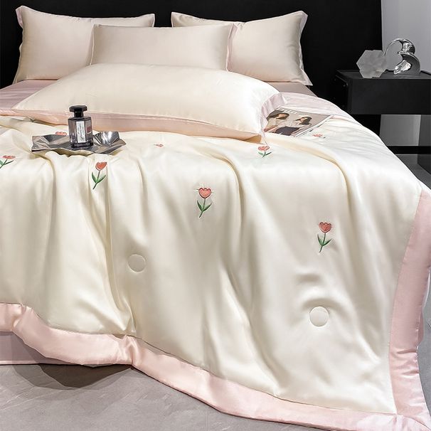 Wholesale Washed Tencel Summer Cool Embroidered Air Conditioning Four-Piece Set Machine Washable Ice Silk Thin Wide Edge Quilt_maomaolike.com