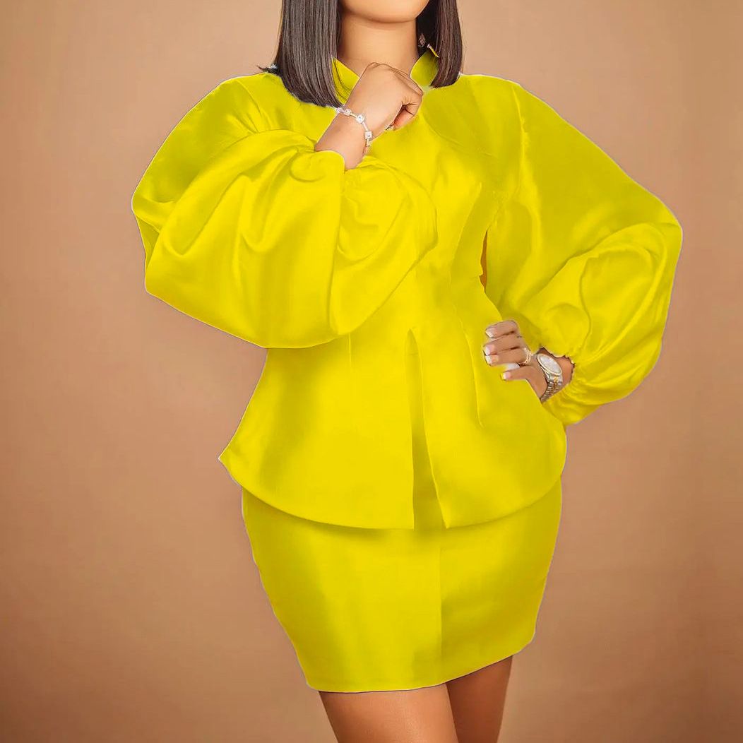 Women's Clothing Temperament Commuter Puff Sleeve Top Hip Skirt Suit_maomaolike.com