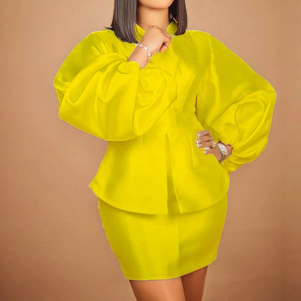 Women's Clothing Temperament Commuter Puff Sleeve Top Hip Skirt Suit_maomaolike.com