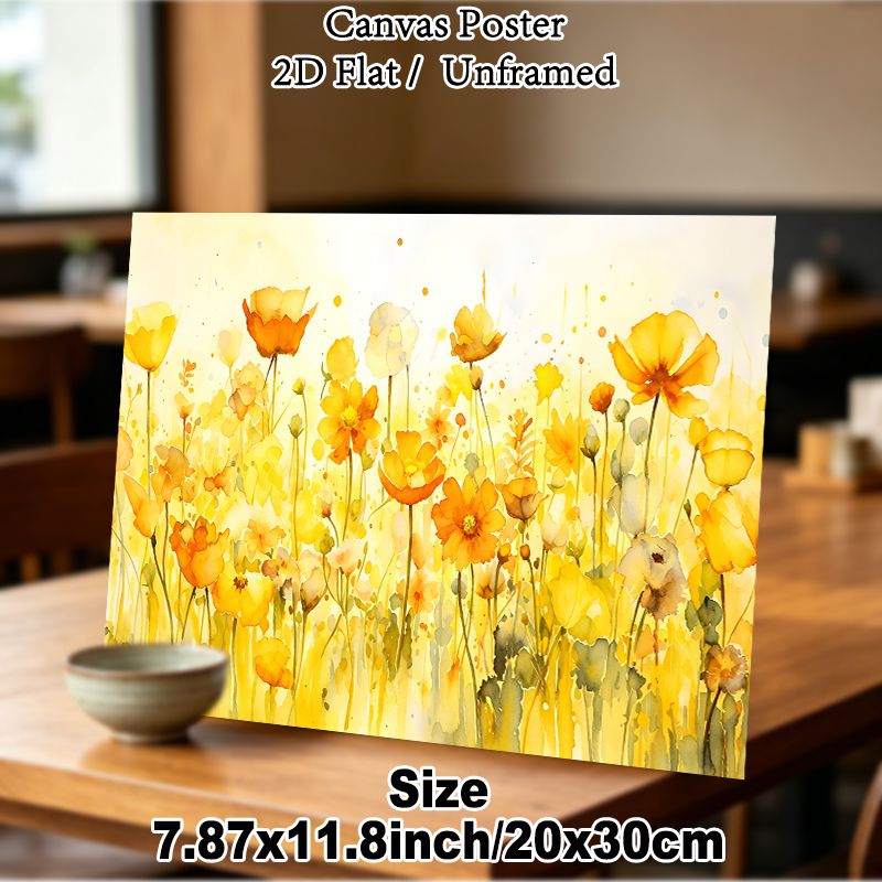 Yellow Wildflower Themed Painting Poster, Soft Watercolor Vibrant Yellow Wildflower Field Poster, Warm-toned Gentle Floral Decor Idea For Living Room_maomaolike.com