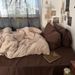 INS Retro Coffee Color Washed Cotton Four-Piece Simple Bed Sheet Duvet Cover Bedding Three-Piece Set_maomaolike.com