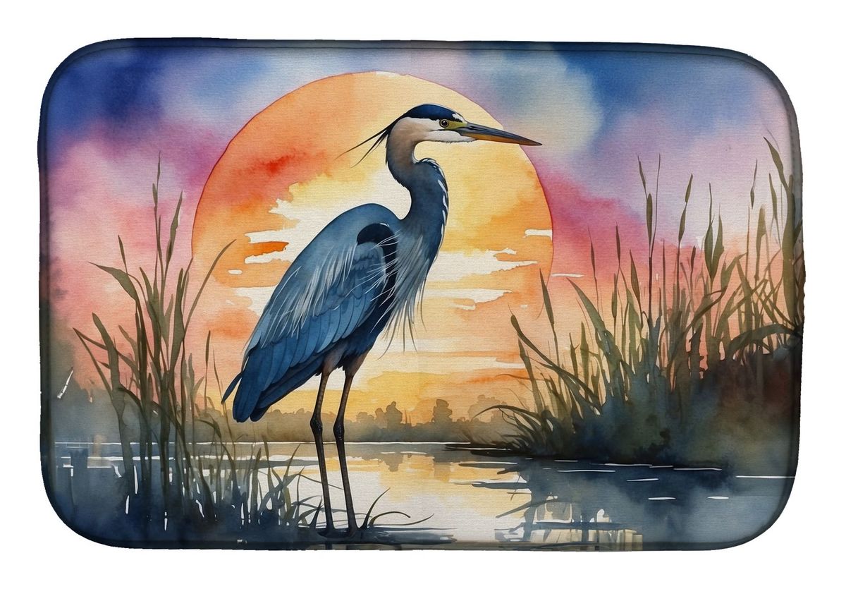Blue Heron Setting Sun Dish Drying Mat Absorbent Dish Drying Mat Pad For Kitchen Counter Dish Drainer Mat For Countertop, 14 X 21", Multicolor_maomaolike.com