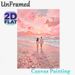 Couple Beach Sunset Painting Poster, Soft-hued Impressionist Poster, Romantic Scene Of Couple Walking On Shell-covered Pink Beach At Sunset, Ideal For_maomaolike.com