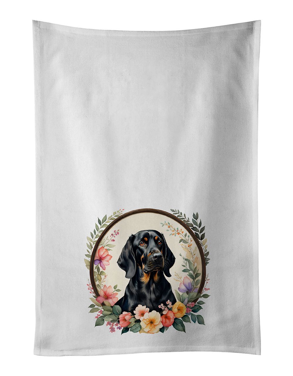 Black And Tan Coonhound And Flowers Kitchen Towel Set Of 2 White Dish Towels Decorative Bathroom Hand Towel For Hand, Face, Hair, Yoga, Tea, Dishcloth, 19 X 28", White_maomaolike.com