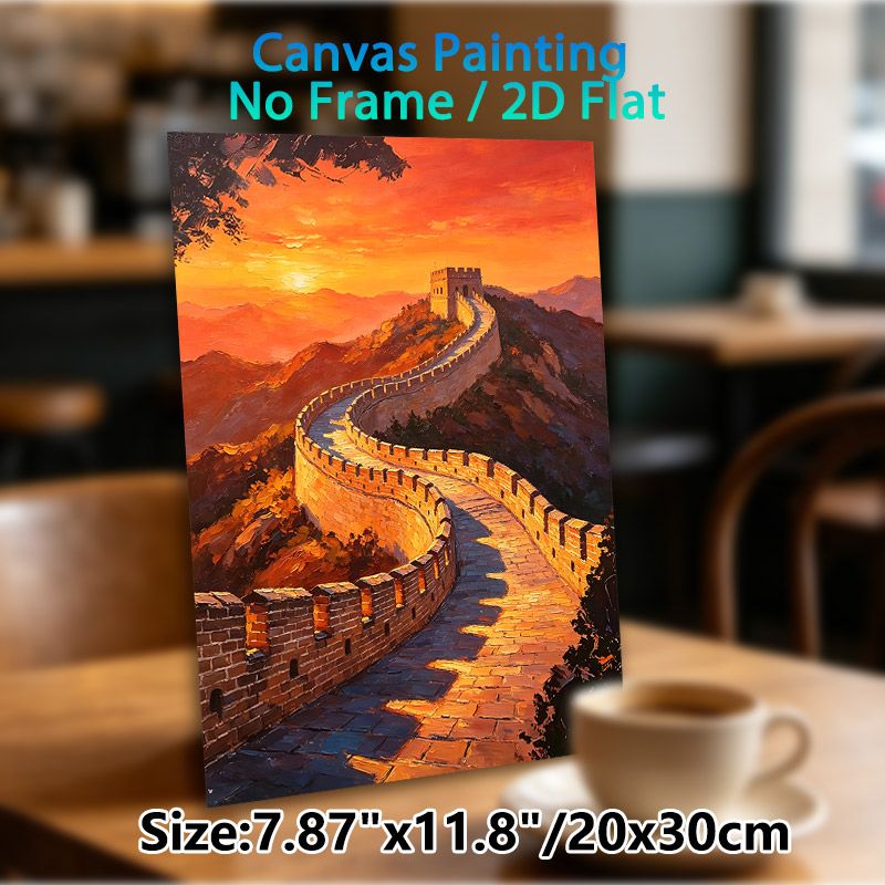 Great Wall Themed Painting Poster, Vibrant Sunset Oil-style Poster, Captivating Historic Mountain Scenery Ideal For Living Room, Office Wall Decor_maomaolike.com