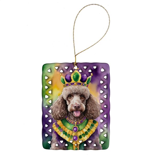 Chocolate Poodle King Of Mardi Gras Porcelain Ornament Christmas Tree Hanging Decorations For Home Christmas Holiday, Rectangle, Gift, Multicolor_maomaolike.com