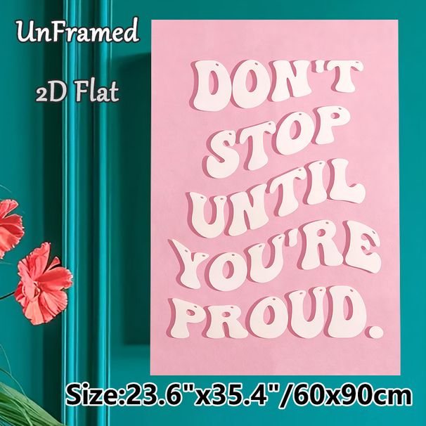 Motivational Quote Painting Poster, Pastel Pink Retro Typographic Poster, "Don't Stop Until You're Proud" Uplifting Wall Decor For Home Office_maomaolike.com