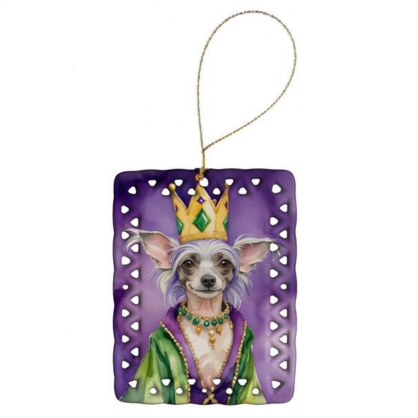 Chinese Crested King Of Mardi Gras Porcelain Ornament Christmas Tree Hanging Decorations For Home Christmas Holiday, Rectangle, Gift, Multicolor_maomaolike.com