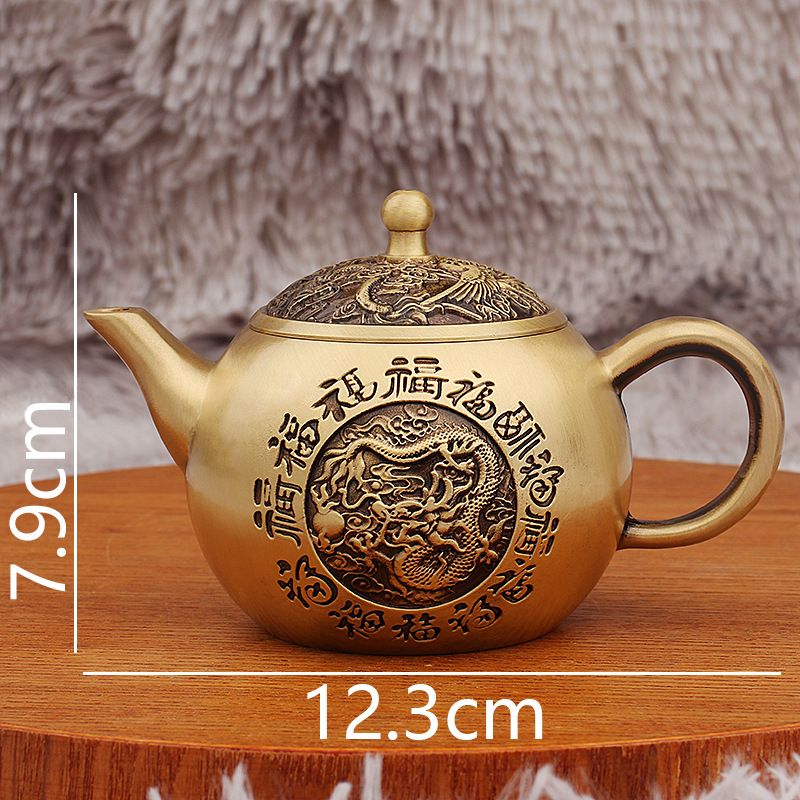 Brass Baifu Dragon And Phoenix Teapot New Chinese Style Home Set Tea Ceremony Supplies Desktop Decoration Metal Crafts_maomaolike.com