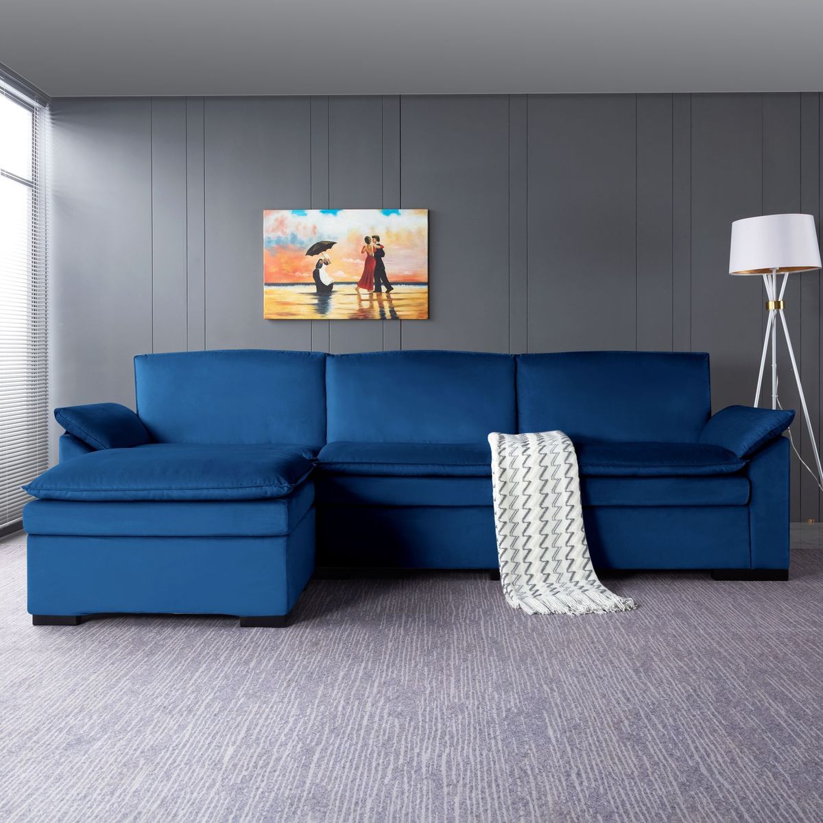 117.7' Sectional Sofa With Ottoman Navy Blue_maomaolike.com