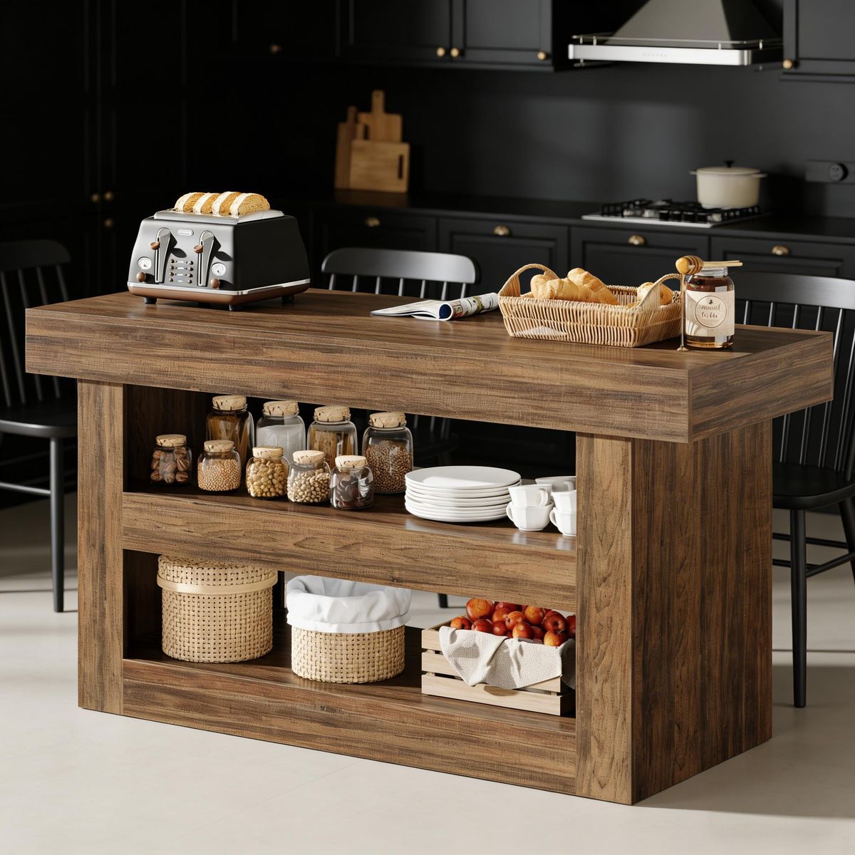 Kitchen Island, Farmhouse 3-Tier Island Table With Large Countertop (OLD SKU:S05790291)_maomaolike.com