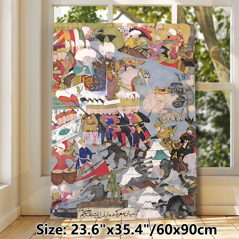 Ottoman Battle Scene Painting Poster, Richly Colored Traditional Islamic Miniature Poster, Historical Decorative Art Ideal For Home Office, Study_maomaolike.com